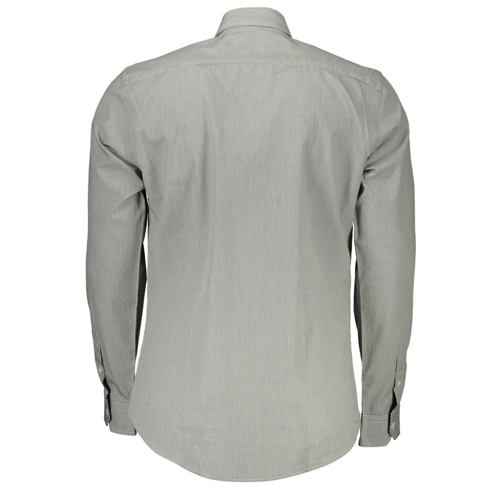 Back view of Harmont & Blaine green slim fit long sleeve shirt with French collar and contrast cuff details.