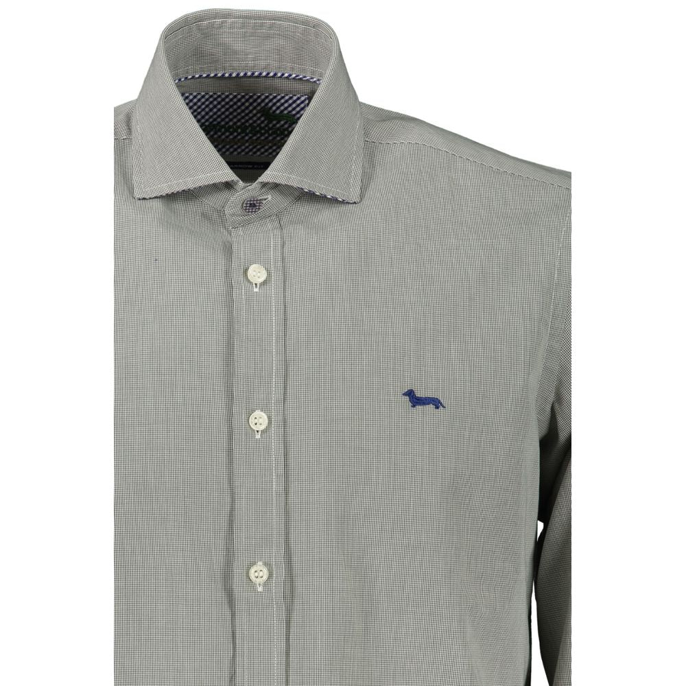 Harmont & Blaine elegant green slim fit long sleeve shirt with French collar and embroidered logo.