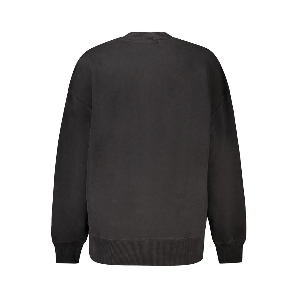 Calvin Klein black cotton women's sweater, back view showcasing crew neck and long sleeves, made from 100% regenerative cotton.