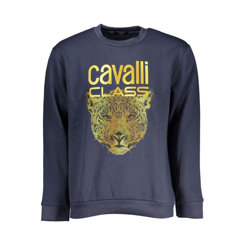 Cavalli Class Elegant Crew Neck Fleece Sweatshirt in Blue Cavalli Class Dark Slate Gray