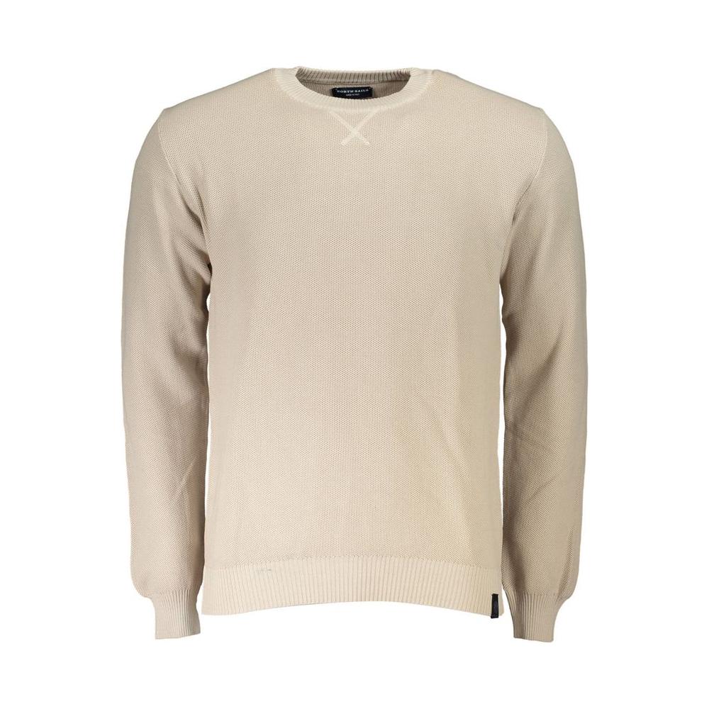 North Sails beige cotton men's sweater with round neck and logo, crafted from 100% organic cotton for style and comfort.