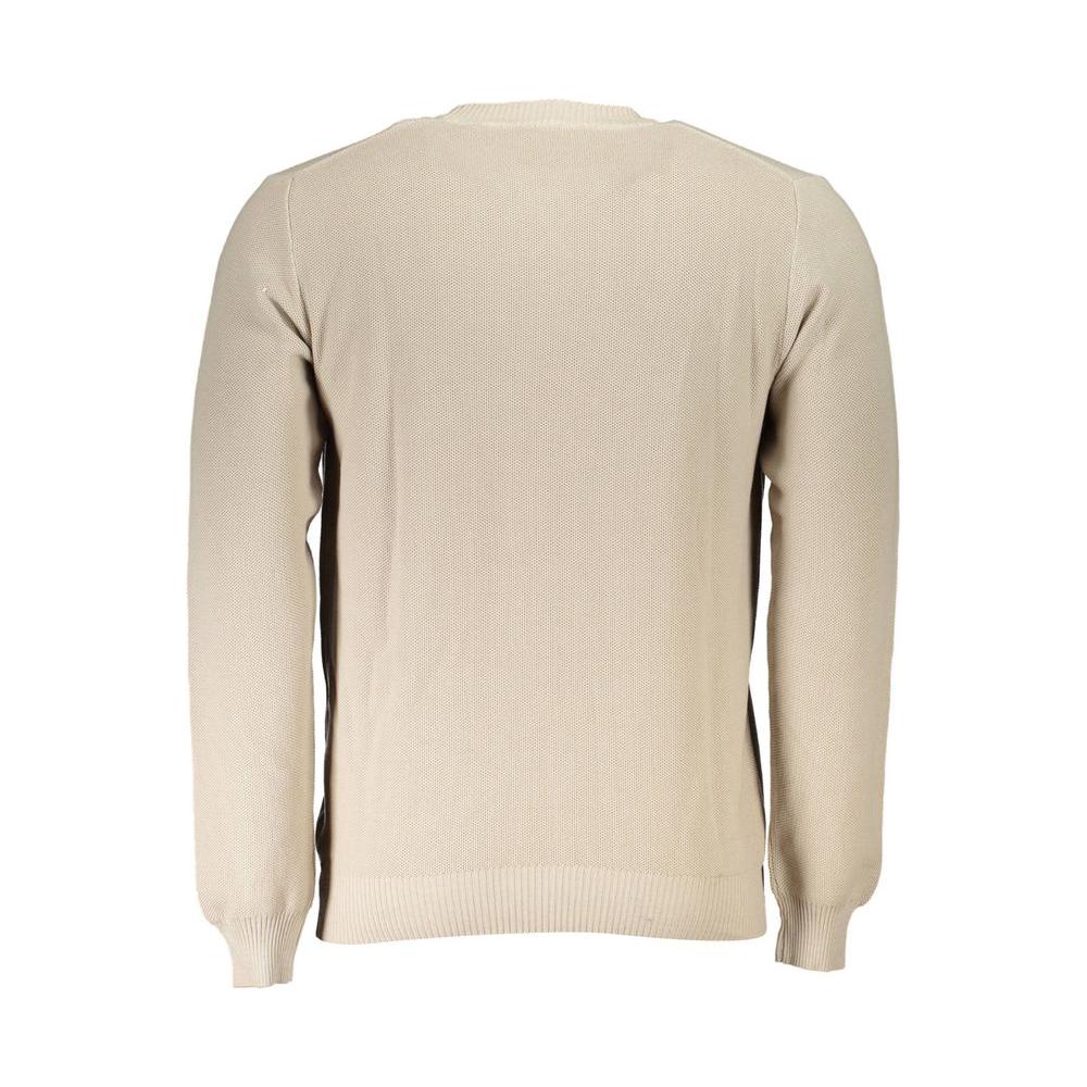 Back view of North Sails beige cotton men's sweater showcasing classic style and comfort, made from 100% organic cotton.