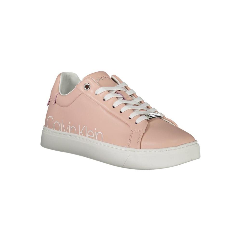 Calvin Klein pink leather women's sneaker with logo, eco-friendly design, and contrast details for a bold fashion statement.