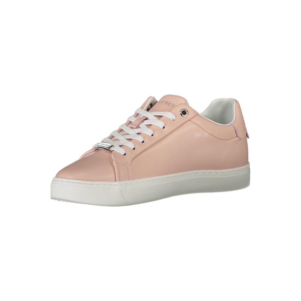 Calvin Klein pink leather women's sneaker with white sole, showcasing modern design and iconic logo detail.