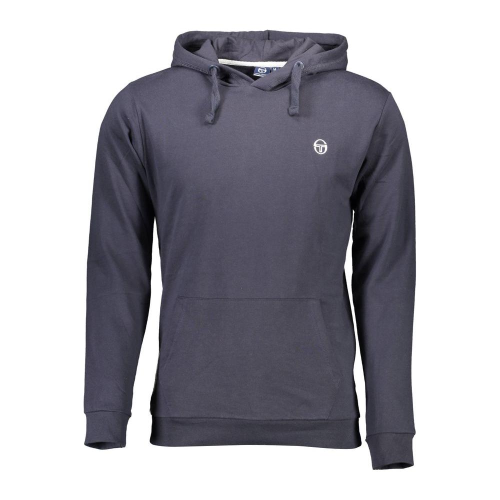 Sergio Tacchini Blue Cotton Men’s Hooded Sweater with Logo Embroidery, Long Sleeves, Perfect for Casual Outings