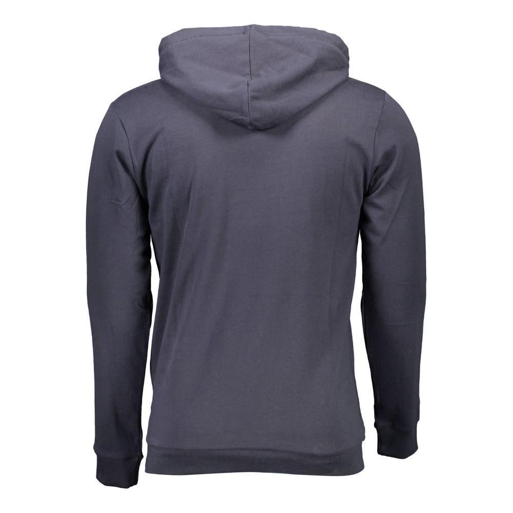 Back view of Sergio Tacchini blue cotton men's hooded sweater, featuring long sleeves and a cozy design for casual outings.