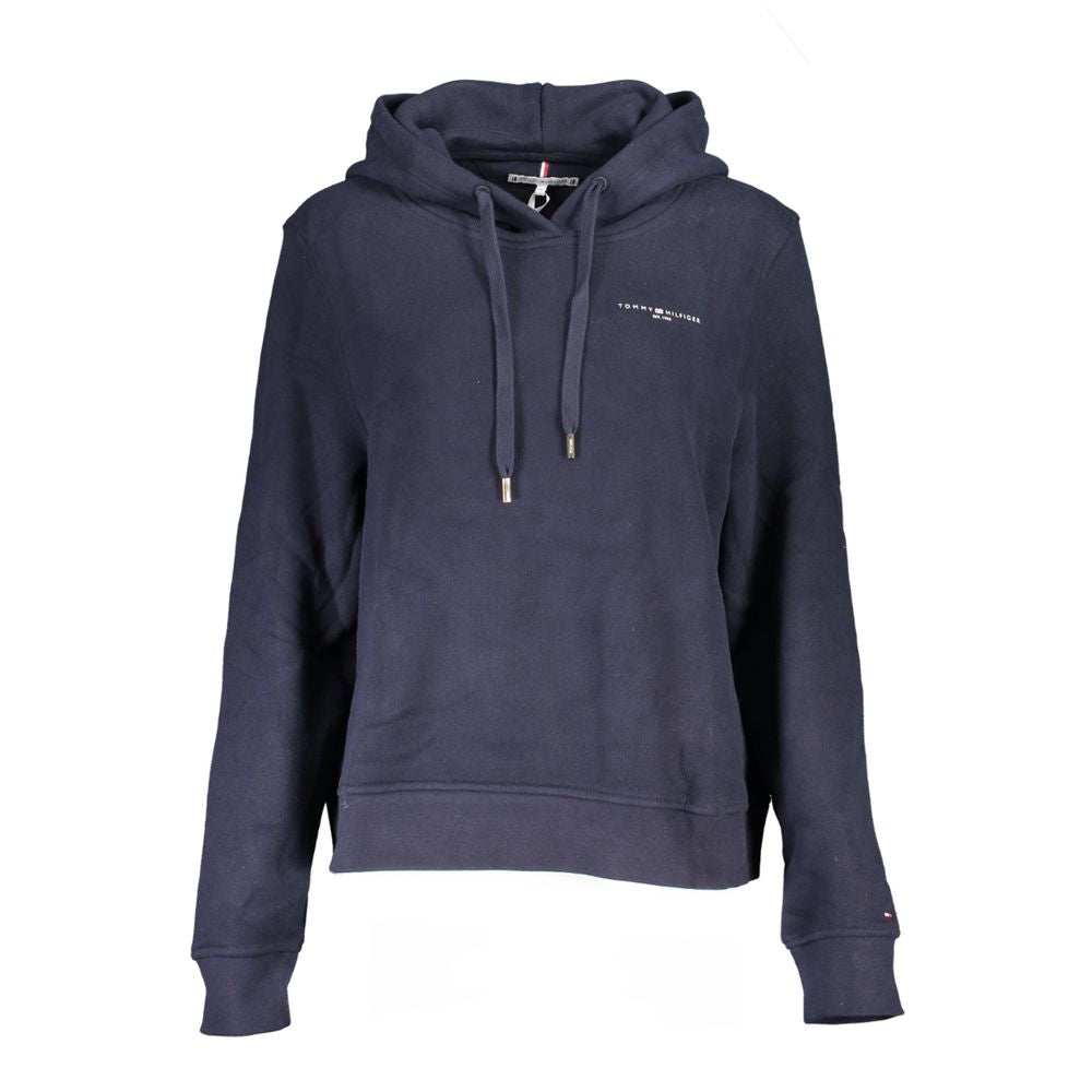 Tommy Hilfiger women's blue cotton sweater with logo, featuring a cozy blend and brushed interior for casual luxury.