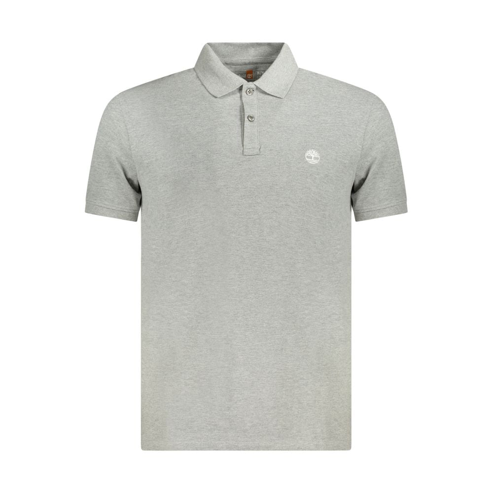Timberland gray cotton polo shirt, slim fit, short sleeves, two buttons with embroidered logo