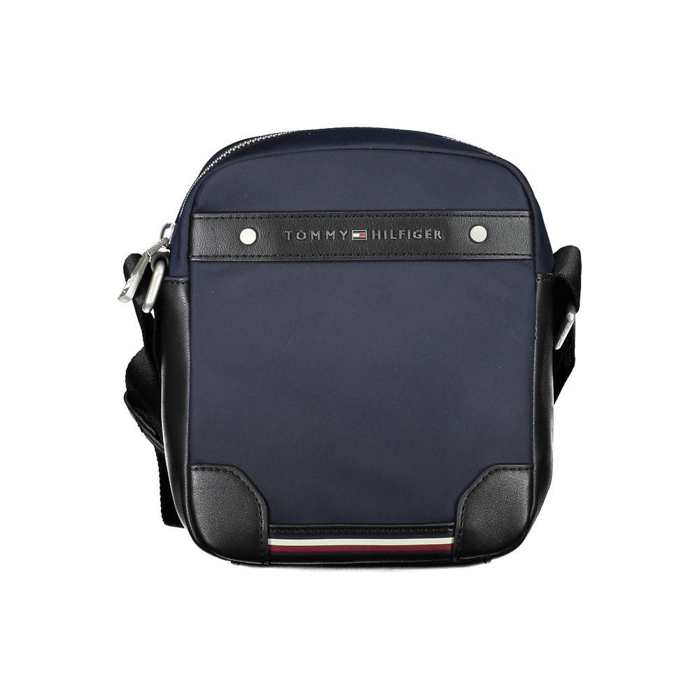 Tommy Hilfiger blue polyester men's shoulder bag with adjustable strap and logo detailing for urban sophistication.