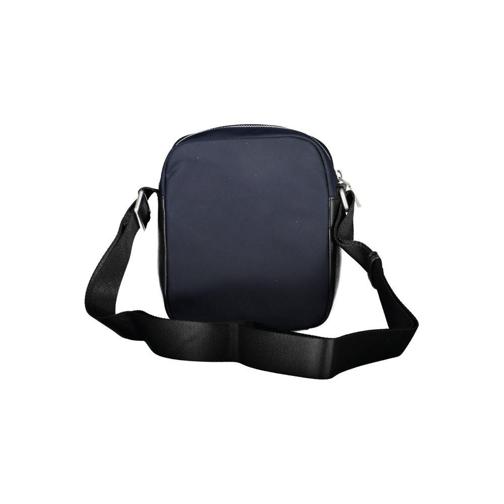 Tommy Hilfiger blue polyester shoulder bag with adjustable strap and zip closure for men, featuring iconic logo.