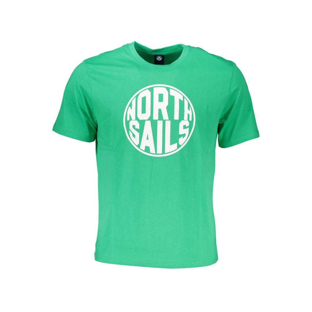 North Sails green cotton t-shirt with short sleeves, crew neck, logo print. Stylish and comfortable casual wear for men.