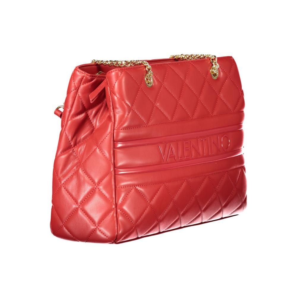 Valentino Bags red polyethylene quilted handbag with gold chain, featuring elegant style and functionality for women.