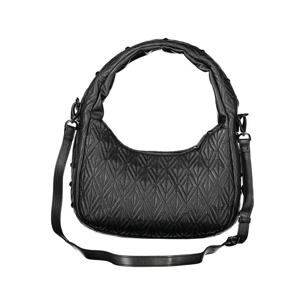 Valentino Bags black polyethylene women's handbag with adjustable removable strap, featuring a sleek design and signature logo.
