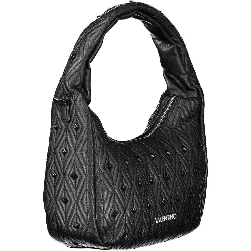 Valentino Bags black polyethylene women's handbag with quilted design and logo, featuring a one-handle and removable strap for versatility.