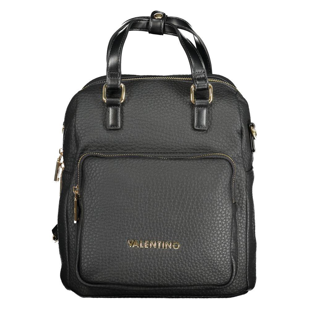 Valentino Bags black polyethylene women's backpack with sleek handles, adjustable shoulder strap, external and internal pockets.