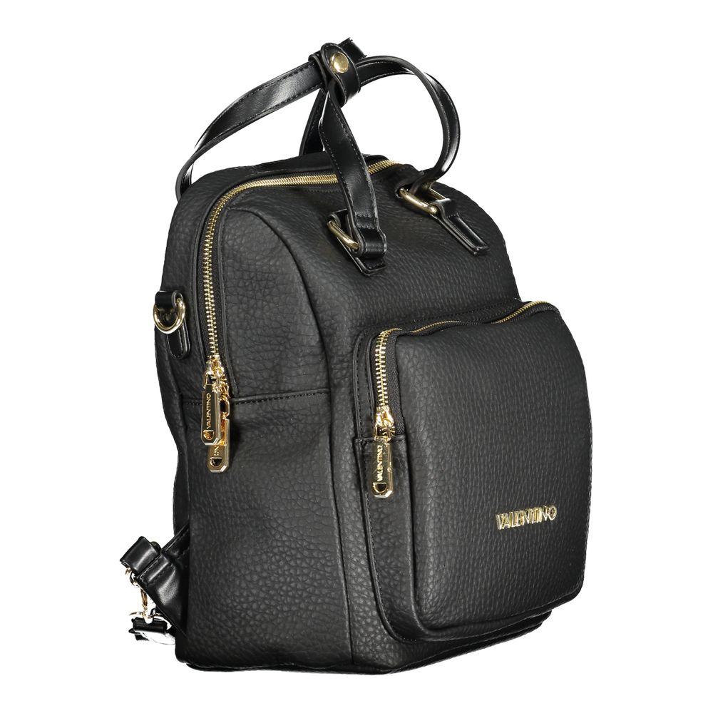 Valentino Bags black polyethylene women's backpack with sleek handles, adjustable straps, and multiple pockets for chic organization.