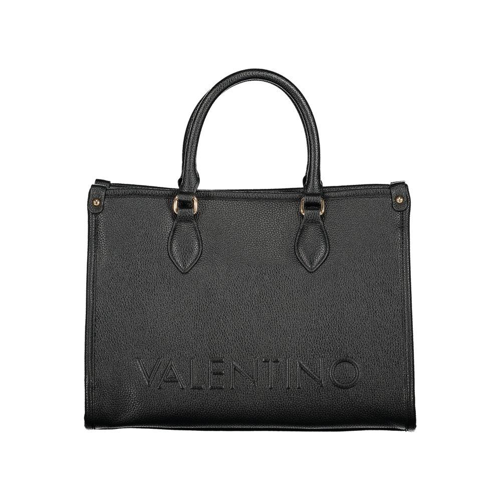Valentino black handbag with two handles, adjustable strap, zip closure, internal pockets, and logo detailing, made from recycled materials.