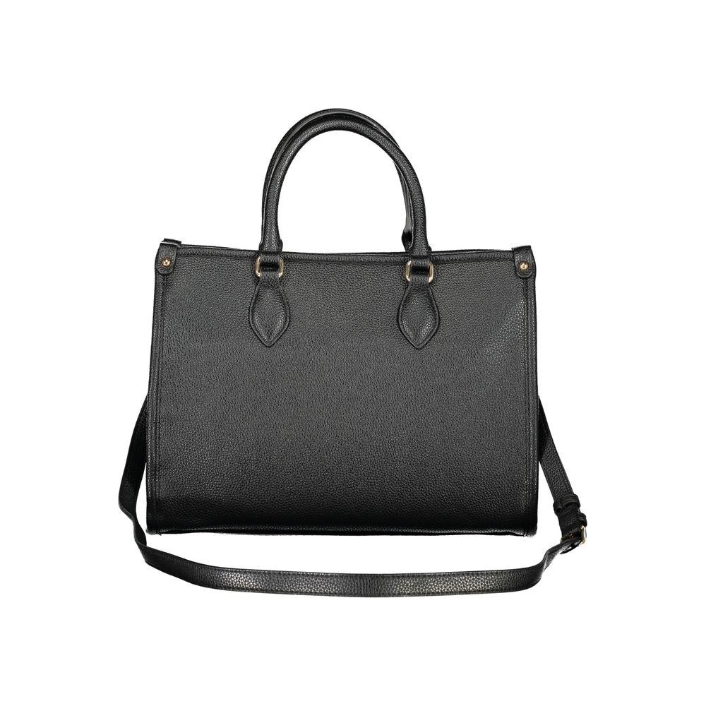 Valentino black polyethylene handbag with two handles, adjustable strap, internal pocket, phone space, zipper, and protective feet.