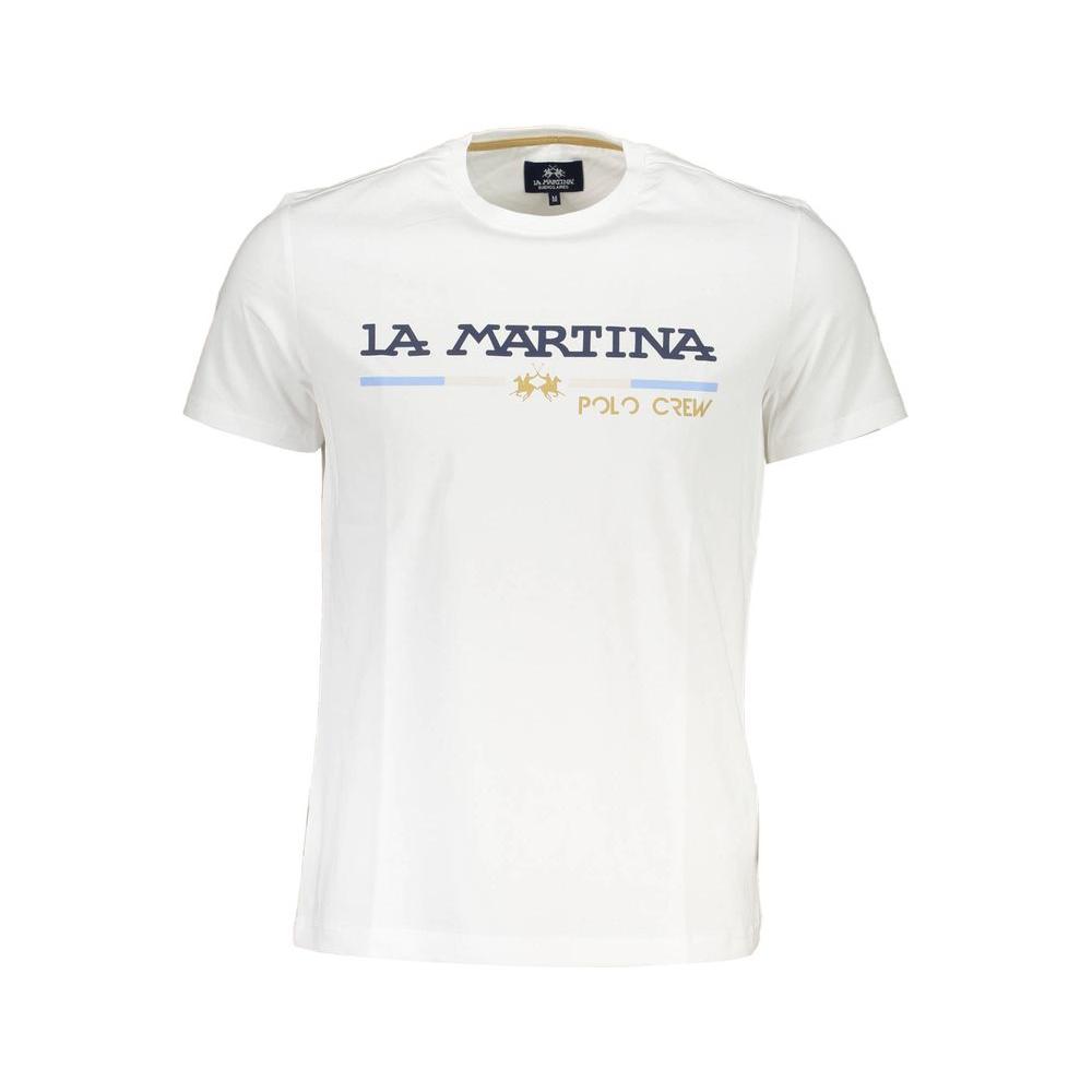 La Martina White Cotton Men's T-Shirt with Bold Logo Print, Stylish Regular Fit, 100% Soft Cotton, Sophisticated and Sporty Chic Design
