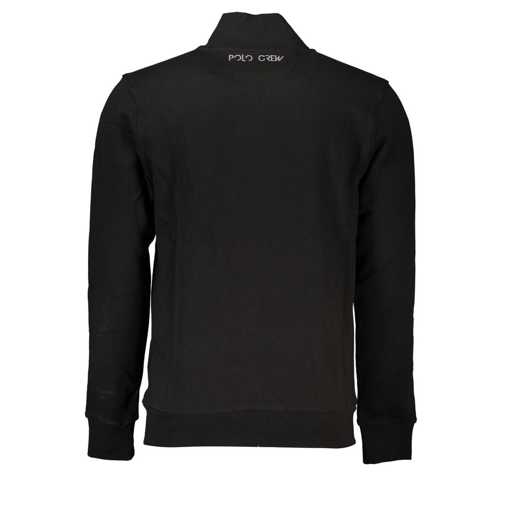 La Martina sleek black cotton zip sweater with embroidery detail, back view showcasing unique design. Perfect for casual layering.