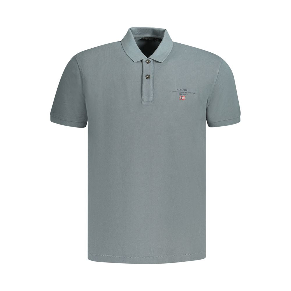 Napapijri gray cotton men's polo shirt with short sleeves, featuring tasteful print and logo, in a regular fit style.