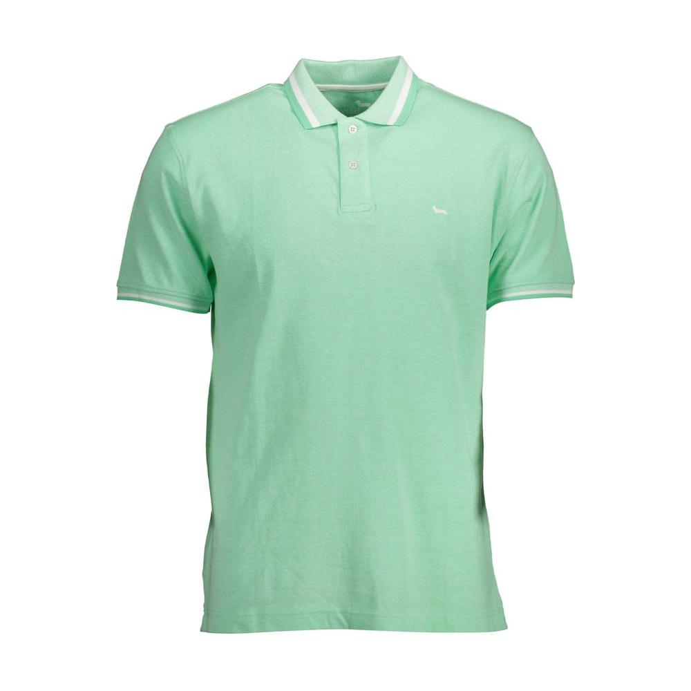 Harmont & Blaine green cotton polo shirt for men, features short sleeves, regular fit, two-button design, and subtle logo.