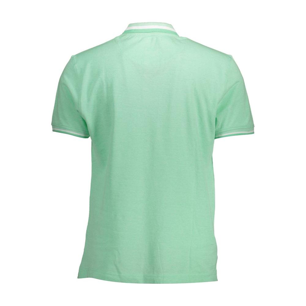 Back view of Harmont & Blaine green cotton men’s polo shirt with short sleeves and subtle logo for casual refinement.