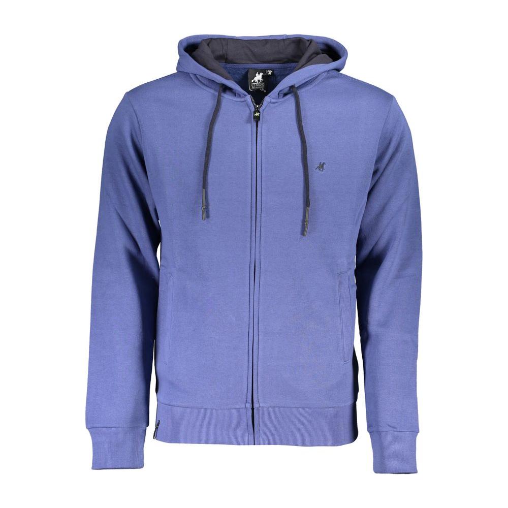 U.S. Grand Polo Chic Blue Hooded Sweatshirt with Embroidered Logo and Zip Closure, 60% Cotton 40% Polyester, Casual Elegance