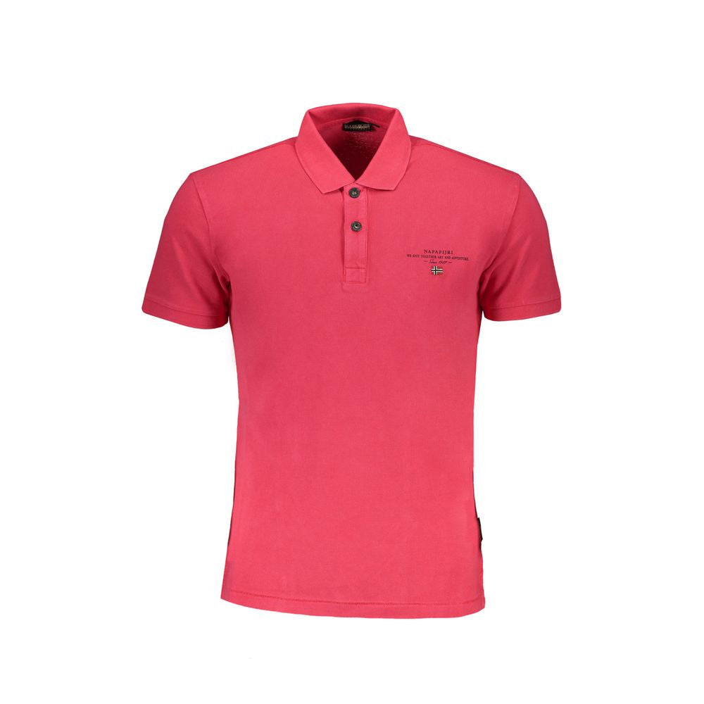 Napapijri Pink Cotton Polo Shirt, short-sleeved, regular fit, 2-button design with logo and embroidery details for stylish casual wear.