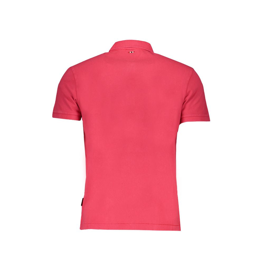 Back view of Napapijri pink cotton polo shirt with short sleeves, regular fit, 2-button design, featuring embroidered logo.