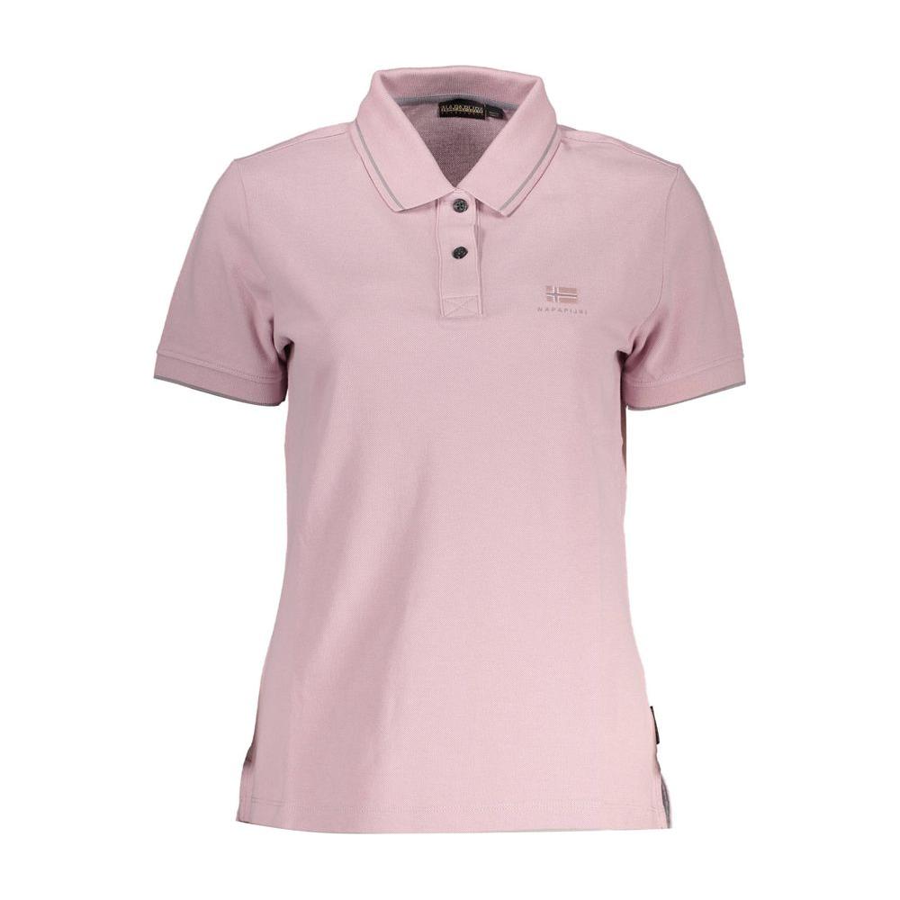 Napapijri pink cotton women's polo shirt with short sleeves and embroidered logo, offering chic and sporty elegance.