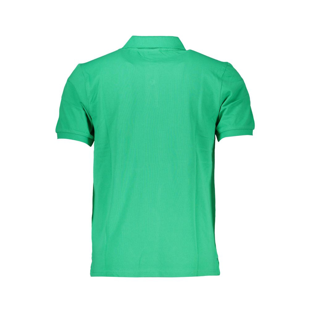 Back view of North Sails green cotton short-sleeved polo shirt with 2 buttons and logo application.