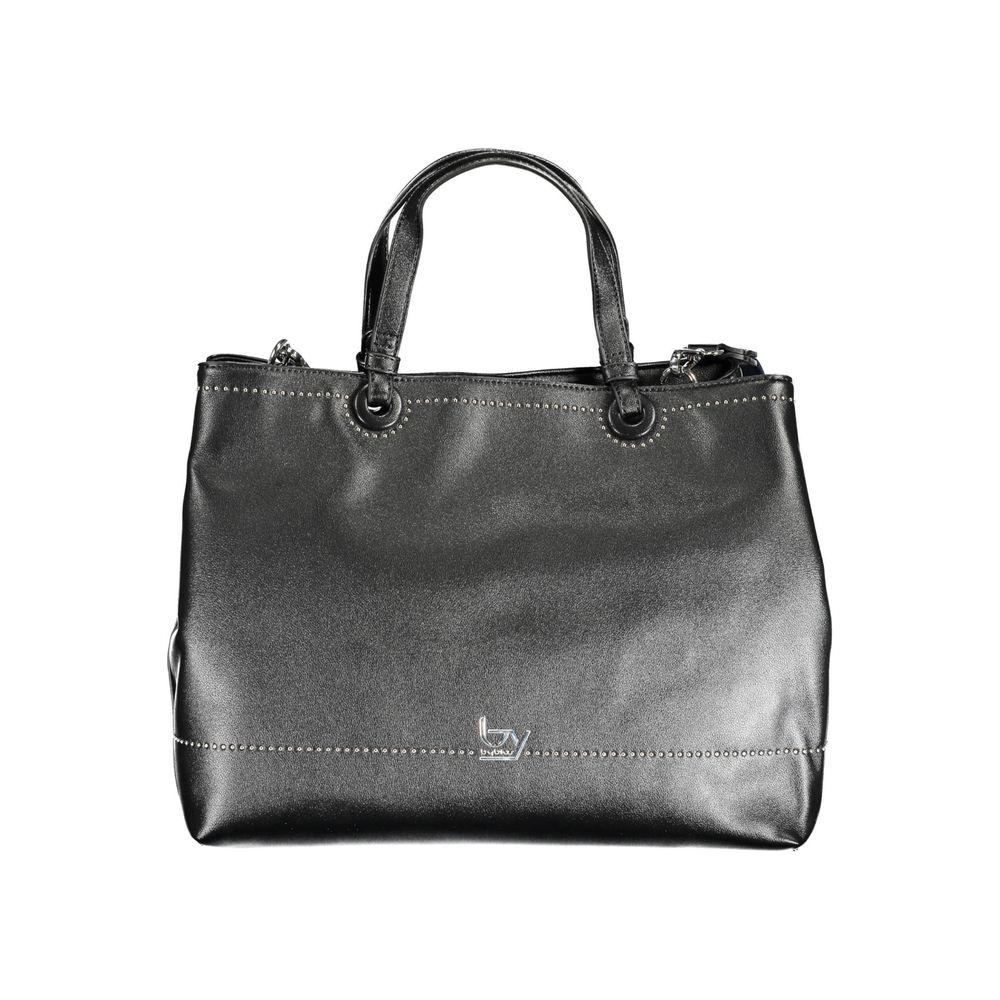 BYBLOS black handbag, polyethylene, dual handles, adjustable strap, sleek modern style for women.