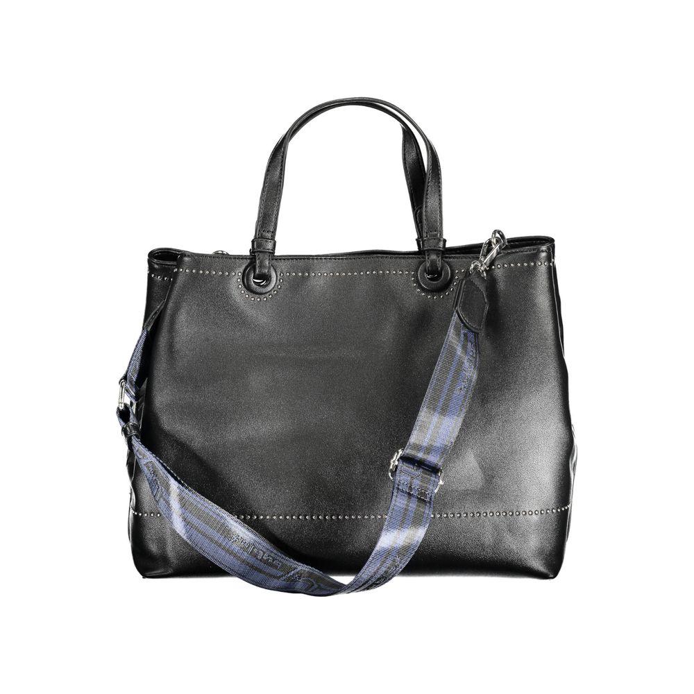 BYBLOS black polyethylene women handbag with dual handles and adjustable strap, showcasing modern luxury and versatile style.