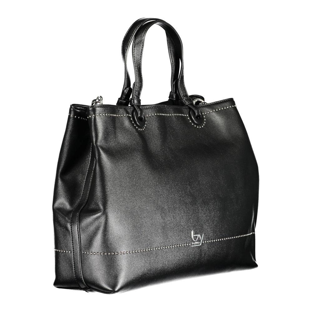 BYBLOS black polyethylene women's handbag with dual handles and adjustable strap, showcasing modern luxury and functional design.