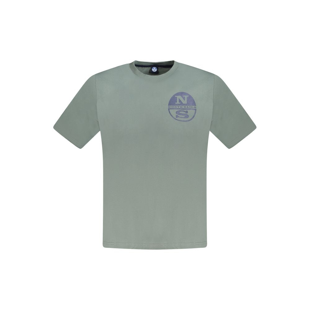 North Sails green cotton men's t-shirt with short sleeves, crew neck, and logo graphic, perfect for casual style and comfort.