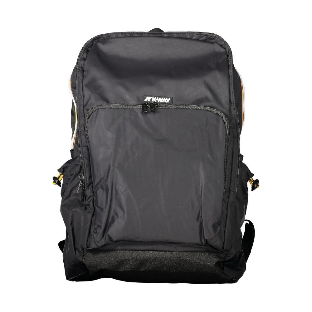 K-WAY black polyamide men's backpack with multiple pockets and adjustable straps, perfect for everyday use and organization.