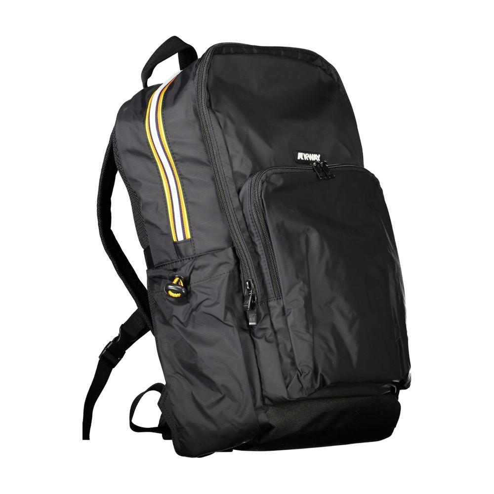 K-WAY black polyamide men's backpack with adjustable straps and multiple pockets, designed for style and functionality.