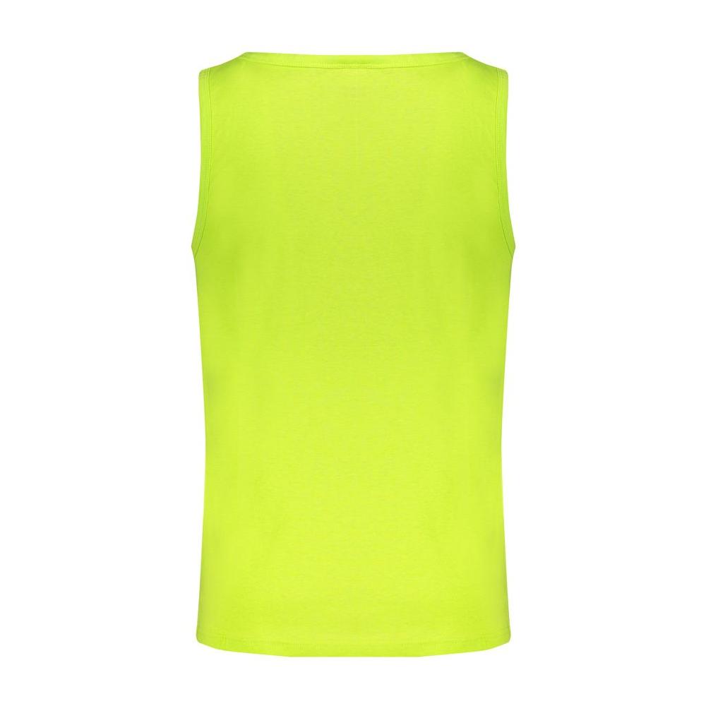 Back view of Norway 1963 green cotton tank top with wide shoulders and crew neck, featuring a printed logo design