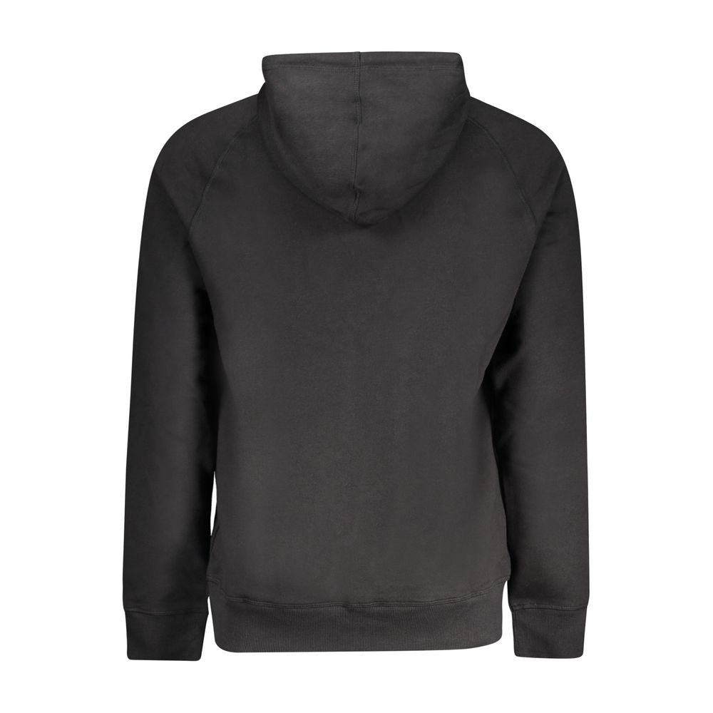 Back view of Timberland black cotton men's sweater with hood and central pockets