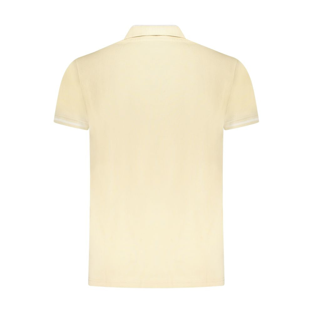 Back view of Cavalli Class beige cotton men's polo shirt with short sleeves and classic design, showcasing luxury and elegance.