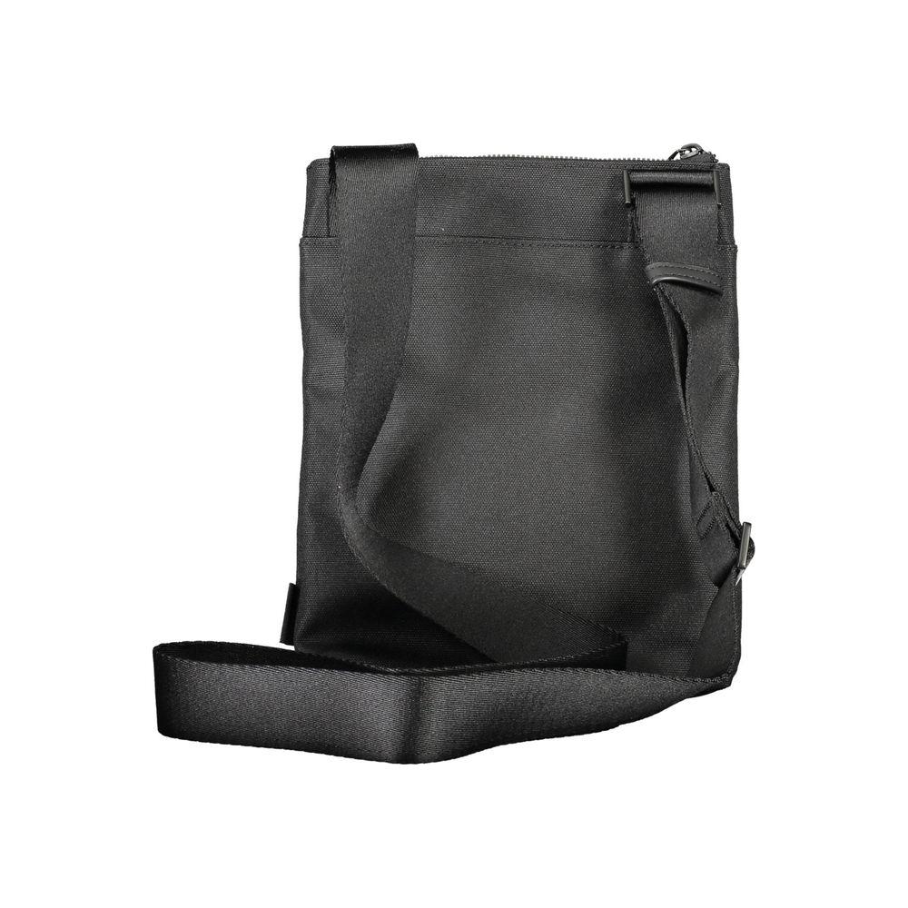Calvin Klein black polyester men's shoulder bag with adjustable strap and modern design, perfect for eco-conscious individuals.