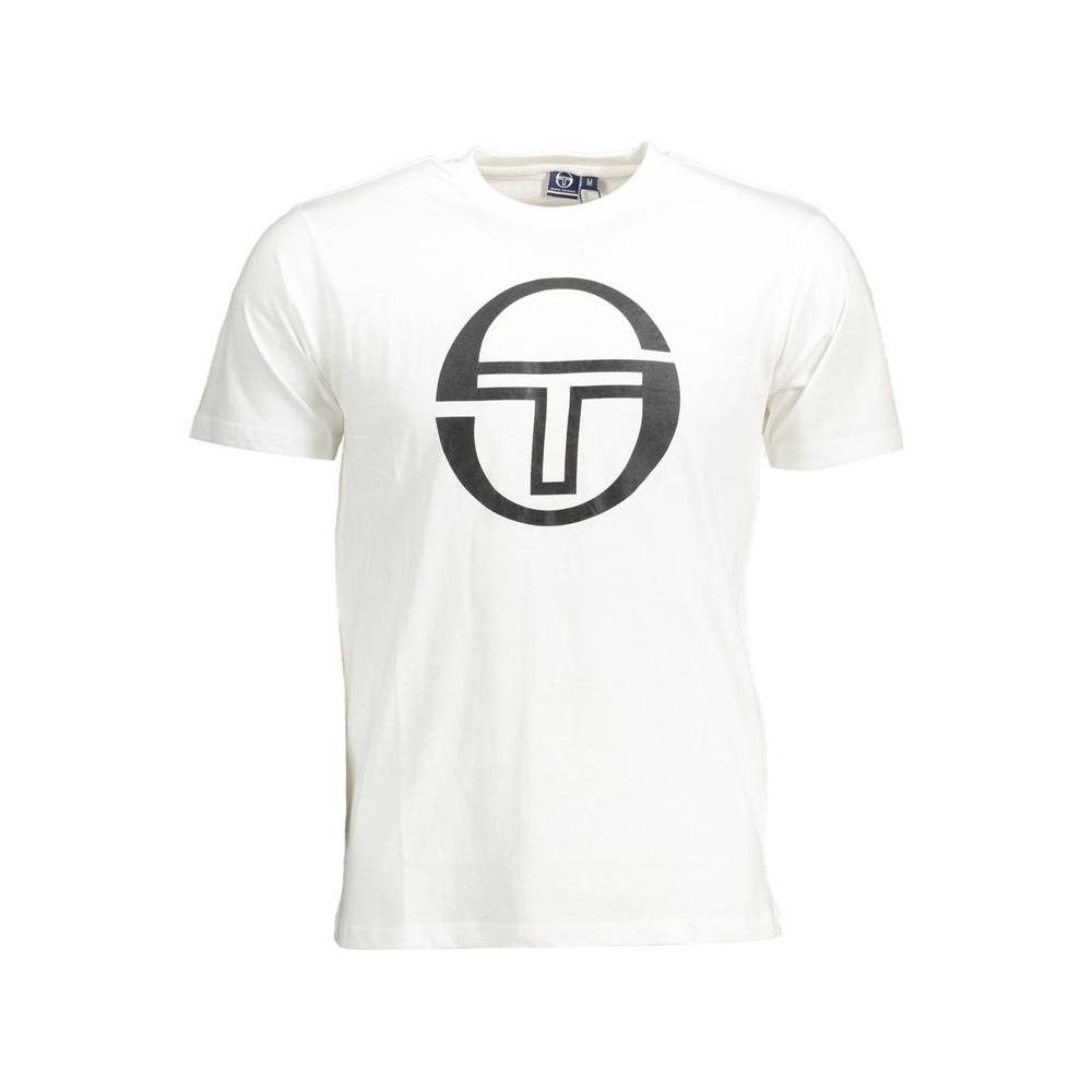 Sergio Tacchini white cotton t-shirt with short sleeves, crew neck, and logo print. Perfect for casual wear.