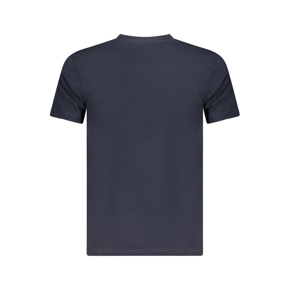 Back view of Cavalli Class blue cotton men's T-shirt with short sleeves and crew neck, featuring a luxurious designer style.