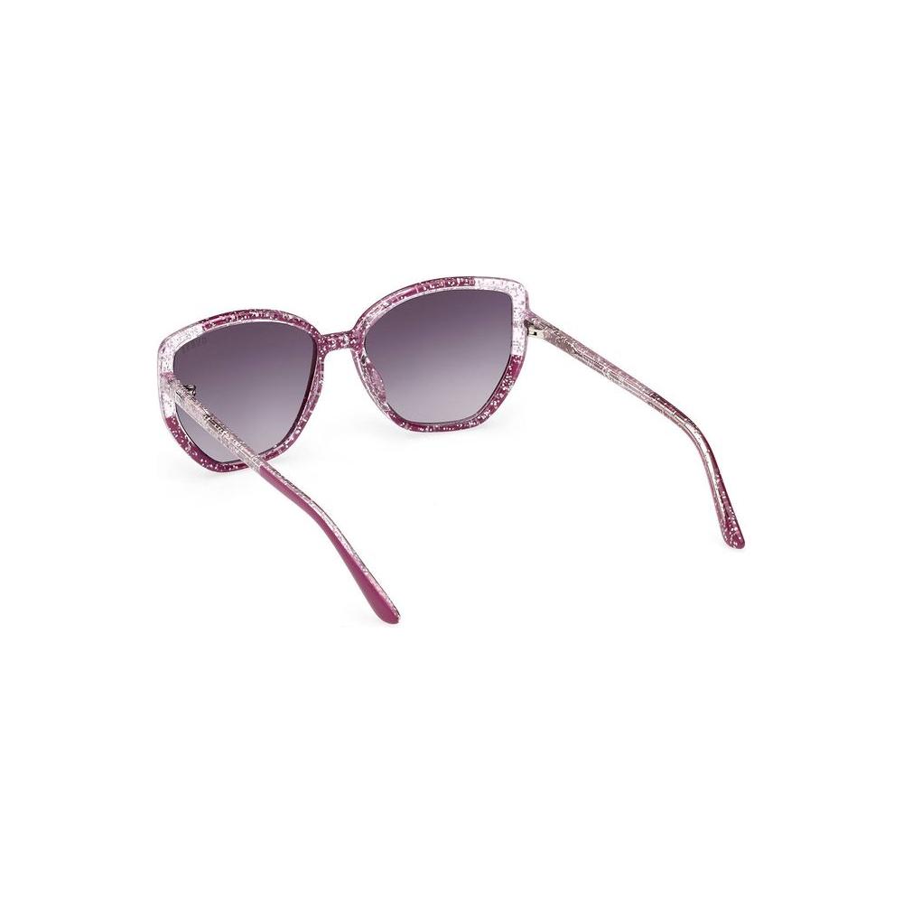 Purple Guess Jeans women's sunglasses with square smoked lenses and chic injected frame, featuring iconic logo detailing.