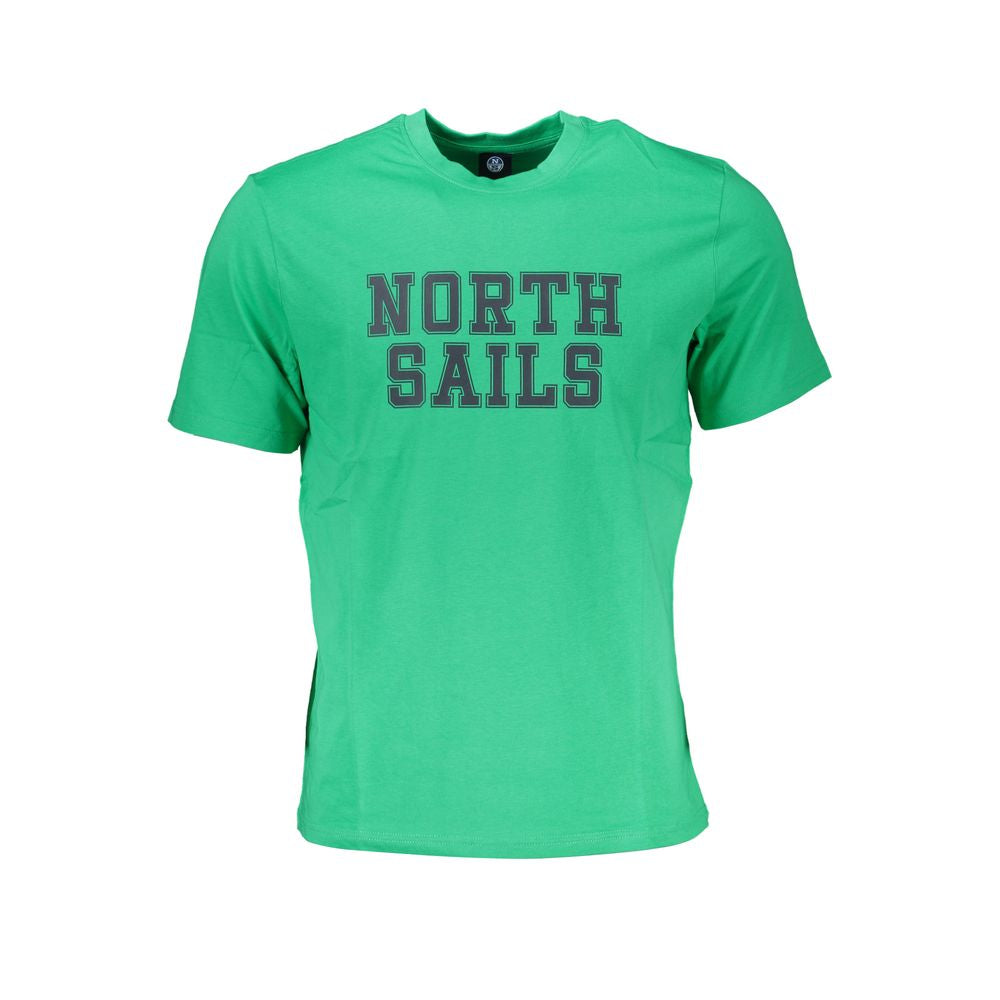 North Sails green cotton t-shirt with crew neck and logo print, short-sleeved design.
