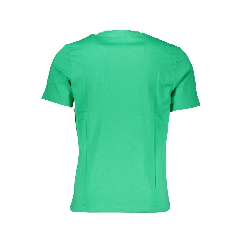 Back view of North Sails green cotton T-shirt with short sleeves and crew neck, featuring a logo print.