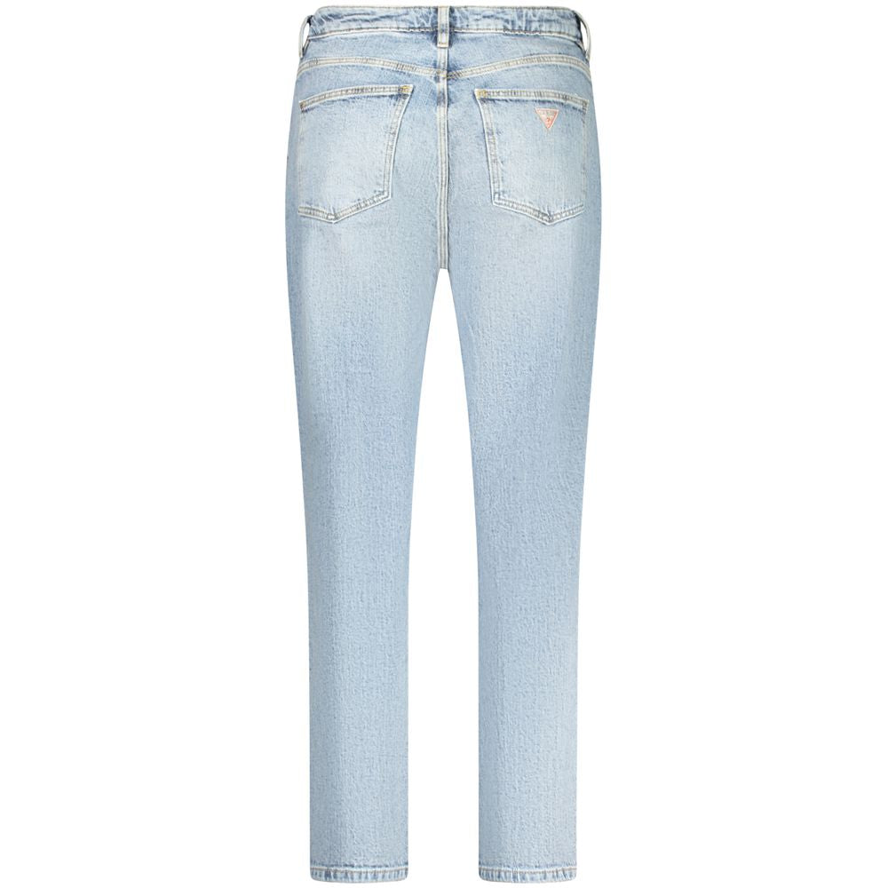 Guess Jeans light blue women's jeans with a high-waisted, tapered cut, made of recycled cotton fabric. Back view showcasing classic 5-pocket design.