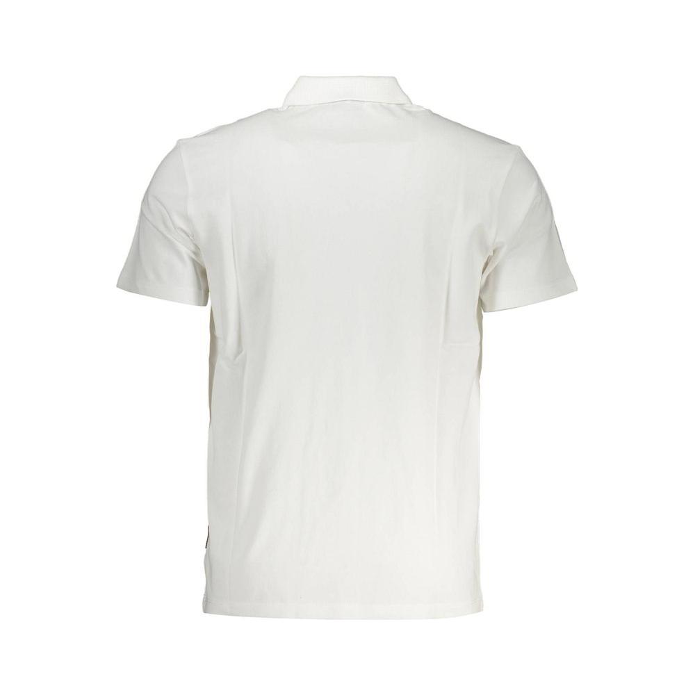 Back view of Napapijri white cotton men's polo shirt with short sleeves and classic design.