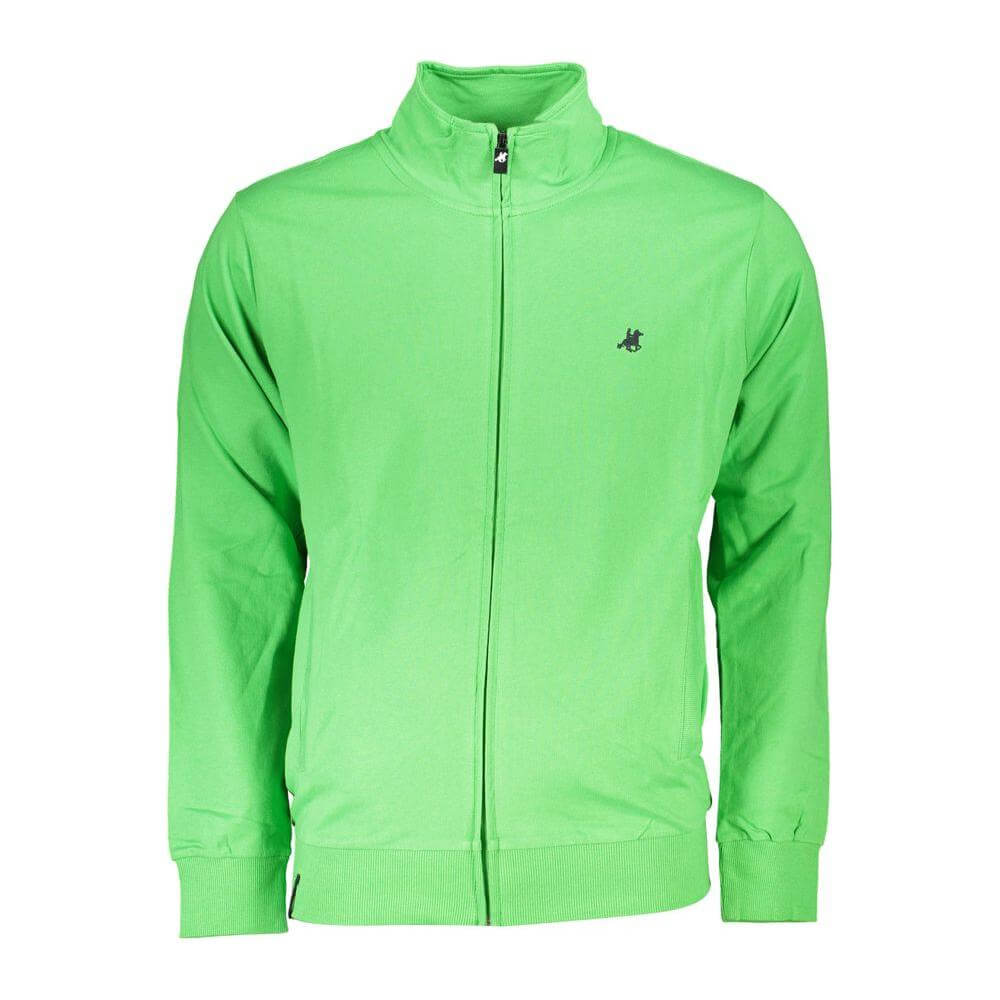 Green U.S. Grand Polo men's sweater with high collar and zip, featuring intricate embroidery and logo